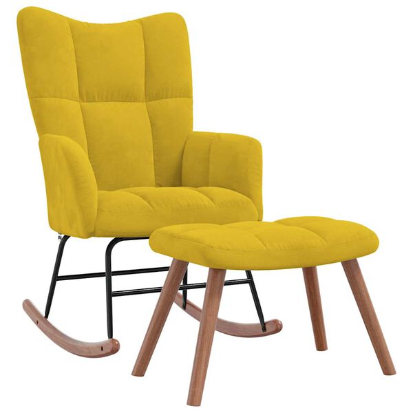 vidaXL Chaise &agrave; bascule avec repose-pied Jaune moutarde Velours