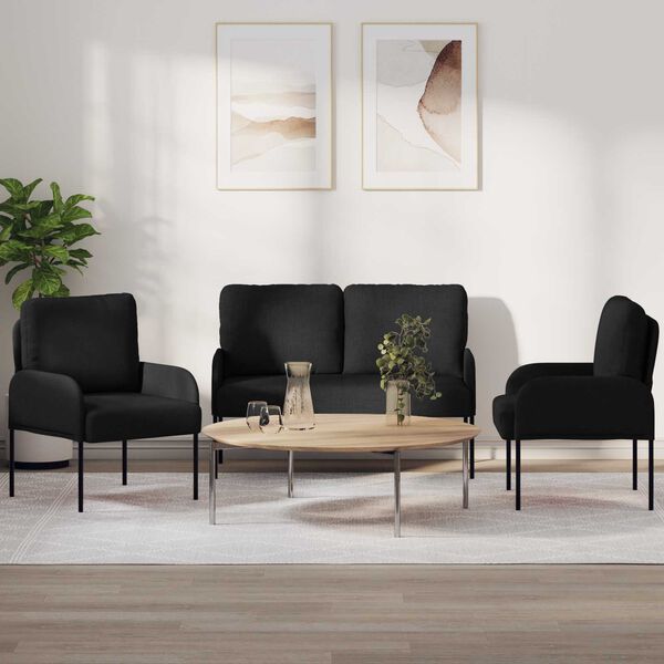 vidaXL Ensembles de canap&eacute;s 3 pcs Noir 115 x 56 x 80 cm Contreplaqu&eacute;