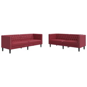 vidaXL Ensemble de canap&eacute;s Chesterfield 2pcs rouge bordeaux similicuir