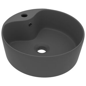 vidaXL Lavabo de luxe avec trop-plein Gris fonc&eacute; mat 36x13cm C&eacute;ramique