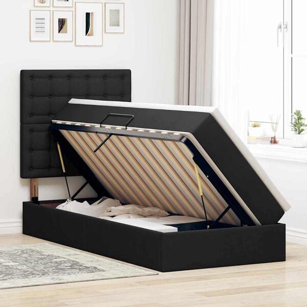 vidaXL Lit avec rangement et matelas Noir 90 x 200 cm Polyester