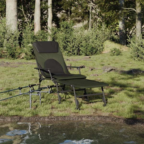 vidaXL Chaise longue de p&ecirc;che avec pieds &agrave; boue r&eacute;glables pliable vert