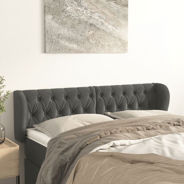 vidaXL T&ecirc;te de lit avec oreilles Gris fonc&eacute; 163x23x78/88 cm Velours