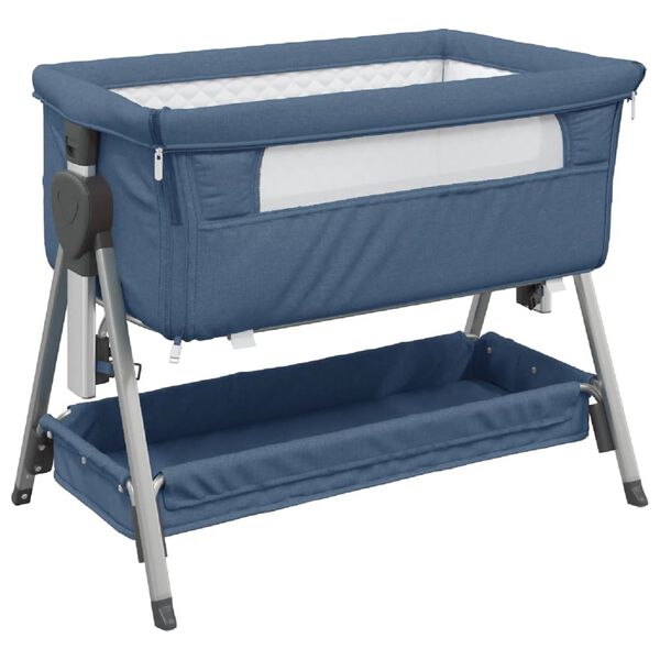 vidaXL Lit pour b&eacute;b&eacute; avec matelas Bleu marine Tissu de lin