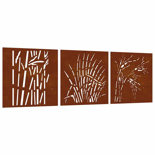 vidaXL D&eacute;corations murales jardin 3 pcs 55x55 cm design d'herbe