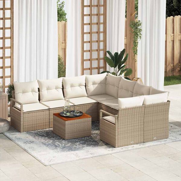 vidaXL Ensemble de canap&eacute; de jardin avec coussin 9 pcs Beige polyrotin