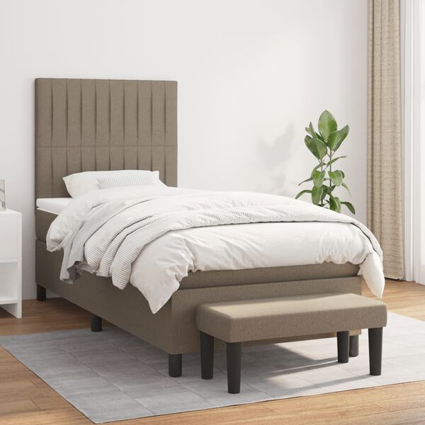 vidaXL Sommier &agrave; lattes de lit avec matelas Taupe 100x200 cm Tissu
