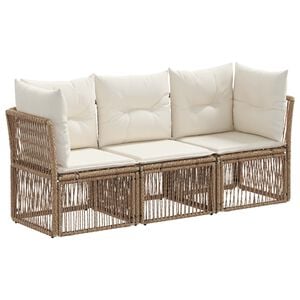 vidaXL Ensemble de canap&eacute; de jardin 3 pc Beige polyrotin