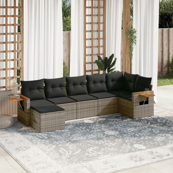 vidaXL Salon de jardin avec coussins 7 pcs gris r&eacute;sine tress&eacute;e