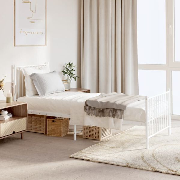 vidaXL Cadre de lit métal sans matelas avec pied de lit blanc 80x200cm