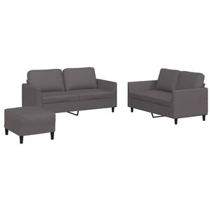 vidaXL Ensemble de canap&eacute;s 3 pcs avec coussins Gris Similicuir