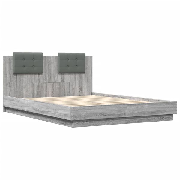 vidaXL Cadre de lit avec LED sans matelas sonoma gris 150x200 cm