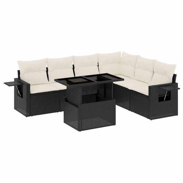 vidaXL Salon de jardin 7 pcs avec coussins noir r&eacute;sine tress&eacute;e
