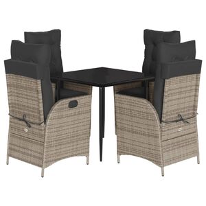 vidaXL Ensemble &agrave; manger de jardin 5 pcs coussins gris r&eacute;sine tress&eacute;e