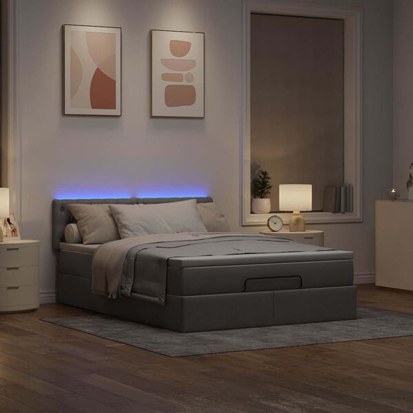 vidaXL Lit ottoman avec matelas et LED taupe 140x190 cm tissu