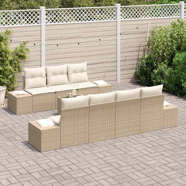 vidaXL Ensemble de canap&eacute; de jardin avec coussin 8 pcs Beige polyrotin
