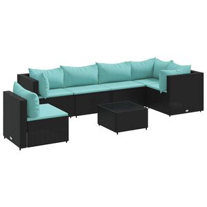 vidaXL Salon de jardin 7 pcs avec coussins Noir Résine tressée
