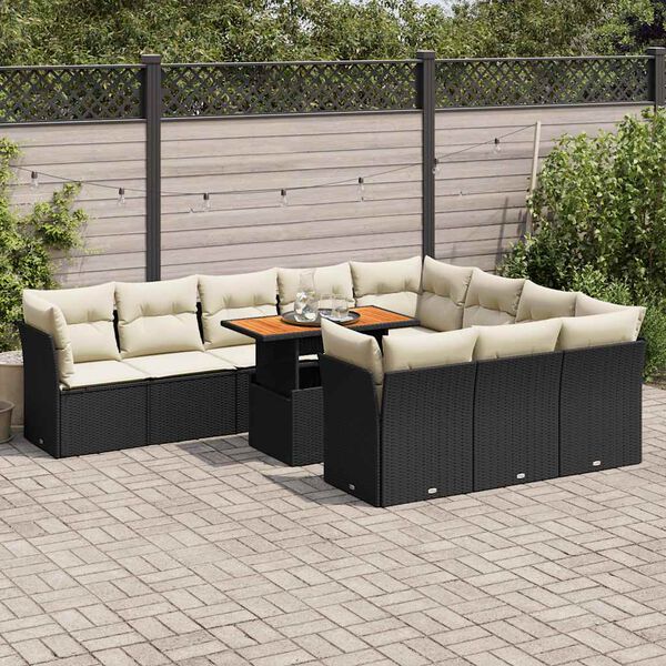 vidaXL Salon de jardin 11 pcs avec coussins noir r&eacute;sine tress&eacute;e