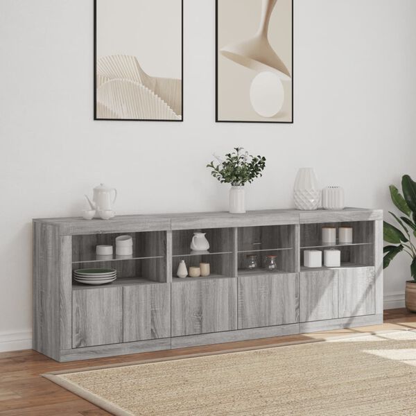 vidaXL Buffet avec lumi&egrave;res LED sonoma gris 202x37x67 cm