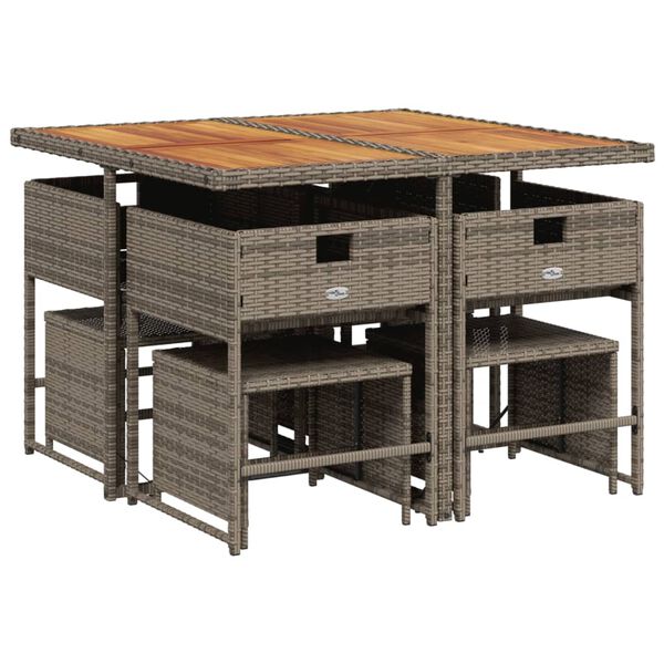 vidaXL Ensemble &agrave; manger de jardin 9 pcs coussins gris r&eacute;sine tress&eacute;e