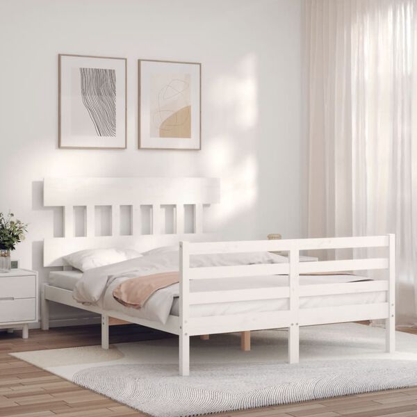 vidaXL Cadre de lit sans matelas blanc bois massif