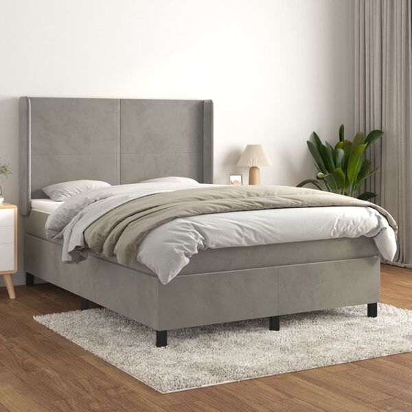 vidaXL Sommier &agrave; lattes de lit et matelas Gris clair 140x190cm Velours