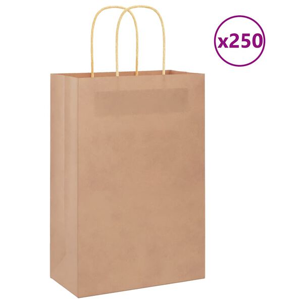 vidaXL Sacs en papier 250 pcs avec poign&eacute;es marron 21x11x31 cm