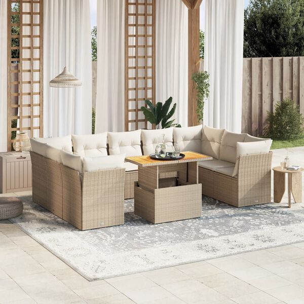 vidaXL Salon de jardin avec coussins 10 pcs beige r&eacute;sine tress&eacute;e
