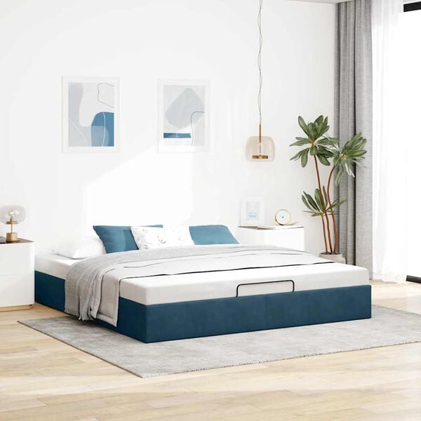 vidaXL Cadre de lit ottoman sans matelas bleu fonc&eacute; 200x200 cm velours