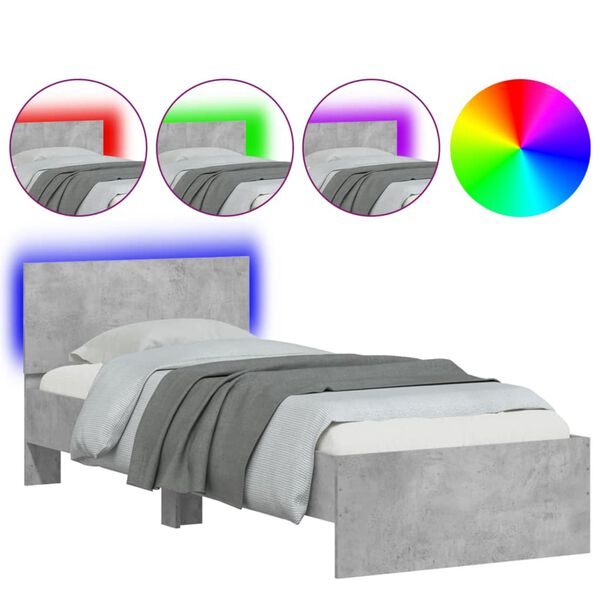 vidaXL Cadre de lit sans matelas avec lumi&egrave;res LED gris b&eacute;ton 75x190cm
