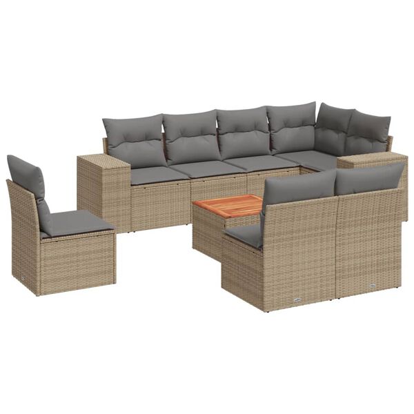 vidaXL Salon de jardin avec coussins 9 pcs beige r&eacute;sine tress&eacute;e