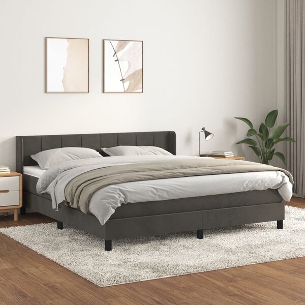 vidaXL Sommier &agrave; lattes de lit et matelas Gris fonc&eacute; 180x200cm Velours