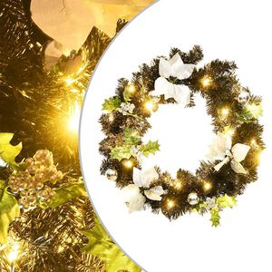 vidaXL Couronne de No&euml;l avec lumi&egrave;res LED Noir 60 cm PVC