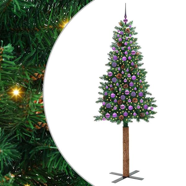 vidaXL Sapin de No&euml;l mince Vert 210 cm PVC et bois de pin massif