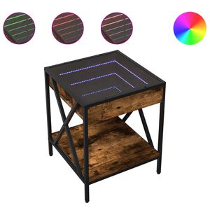 vidaXL Table de chevet avec LED infini ch&ecirc;ne fum&eacute; 40x40x49 cm