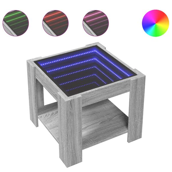vidaXL Table basse avec LED sonoma gris 53x53x45 cm bois d'ing&eacute;nierie