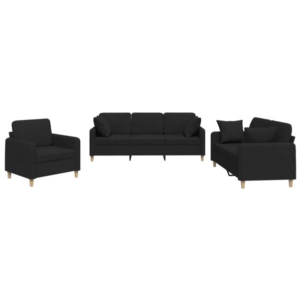 vidaXL Ensemble de canap&eacute;s 3 pcs avec coussins noir tissu