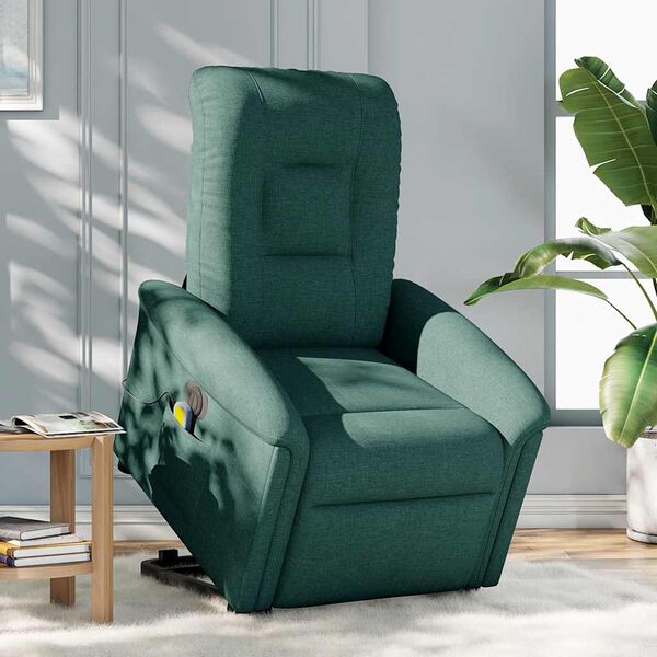 vidaXL Fauteuil inclinable de massage électrique Vert foncé Tissu