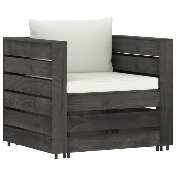 vidaXL Salon de jardin 7 pcs avec coussins Bois impr&eacute;gn&eacute; de gris