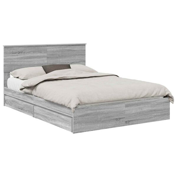 vidaXL Lit de Rangement Gris Sonoma 135 x 190 cm Bois d'ing&eacute;nierie