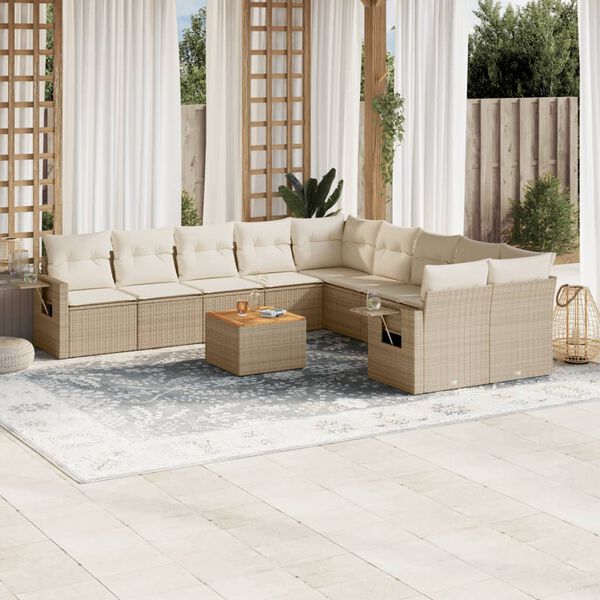 vidaXL Salon de jardin 11 pcs avec coussins beige r&eacute;sine tress&eacute;e