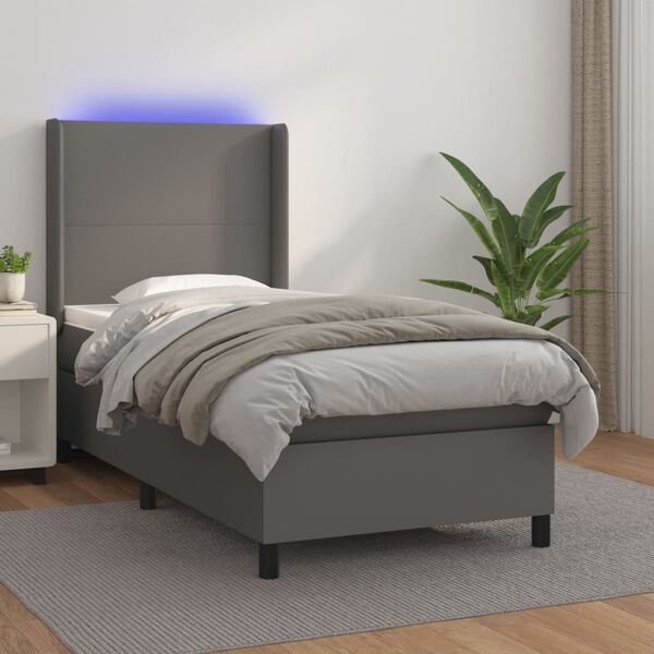 vidaXL Sommier &agrave; lattes de lit matelas LED Gris 100x200 cm Similicuir