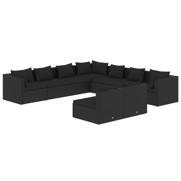 vidaXL Salon de jardin 9 pcs avec coussins Noir R&eacute;sine tress&eacute;e