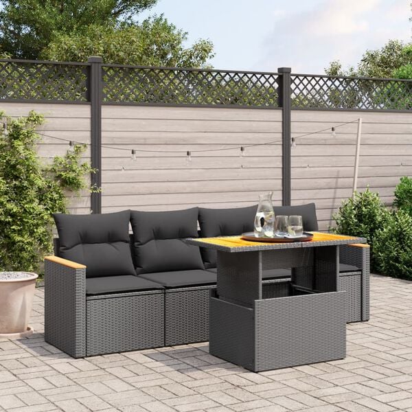 vidaXL Salon de jardin 5 pcs avec coussins noir r&eacute;sine tress&eacute;e