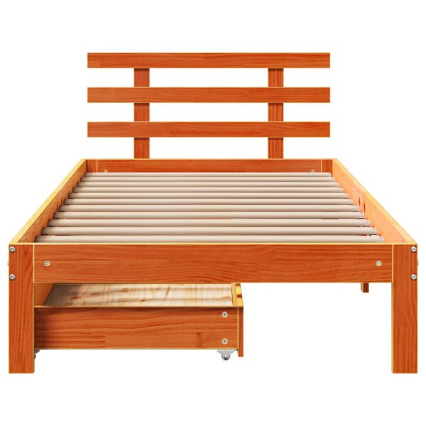 vidaXL Cadre de lit avec tiroirs sans matelas cire marron 75x190 cm
