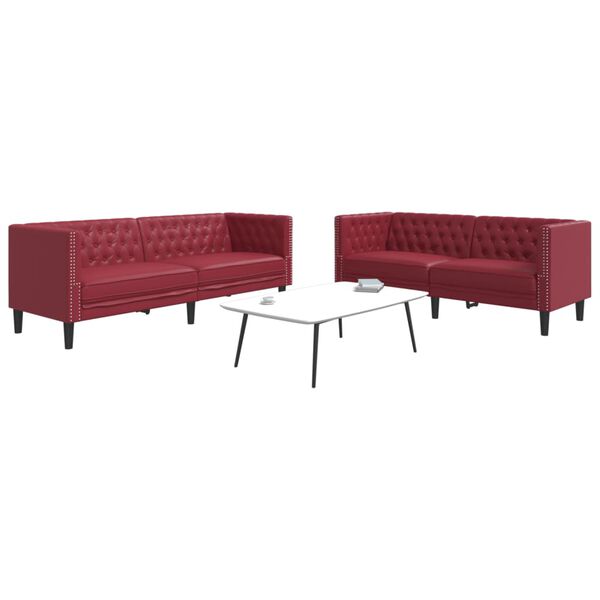 vidaXL Ensemble de canap&eacute;s Chesterfield 2pcs rouge bordeaux similicuir