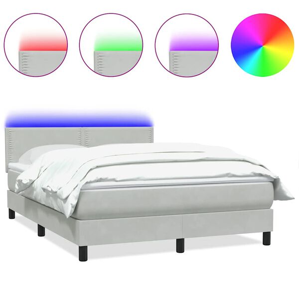vidaXL Sommier &agrave; lattes de lit et matelas et LED gris clair 140x210cm velours
