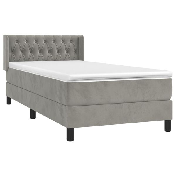 vidaXL Sommier &agrave; lattes de lit et matelas Gris clair 90x190 cm Velours