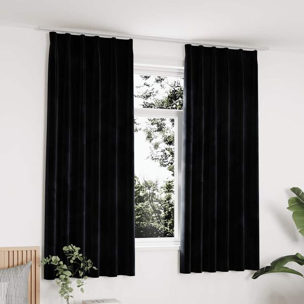 vidaXL Rideaux occultants avec crochets 2 pcs Velours Noir 140x175 cm