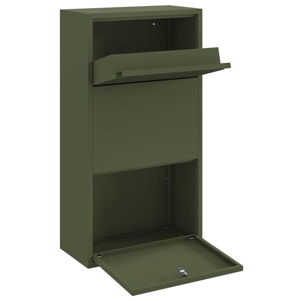vidaXL Bo&icirc;te de d&eacute;p&ocirc;t de colis Vert olive 44 x 22 x 82 cm Acier